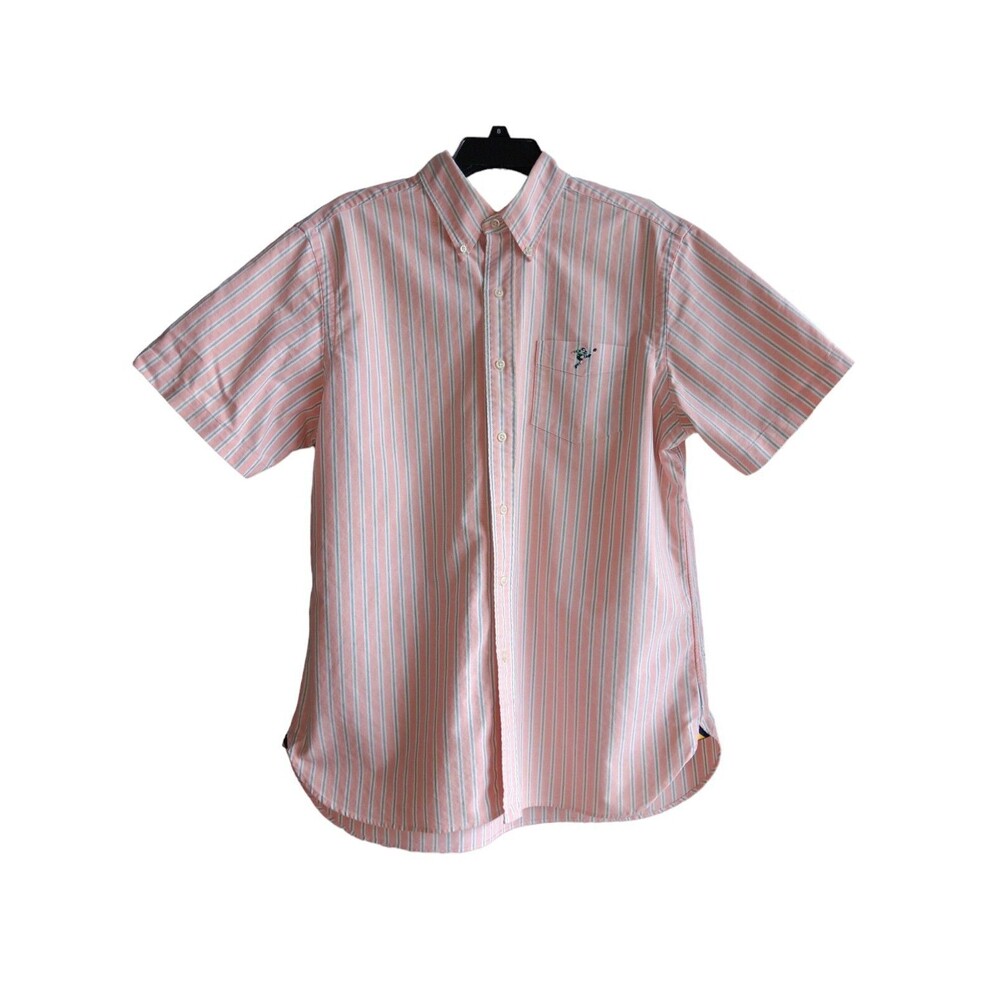 Rugby Ralph Lauren Size L Button-Up Shirt Light Coral Stripes Short Sleeve 2004